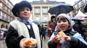 Adorable Basque children in traditional clothing